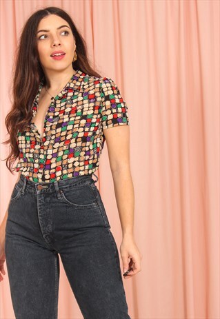VINTAGE 70S ABSTRACT PRINT BLOUSE