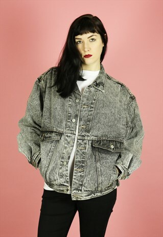 VINTAGE 90S DEADSTOCK GREY ACID WASH DENIM JACKET OVERSIZED