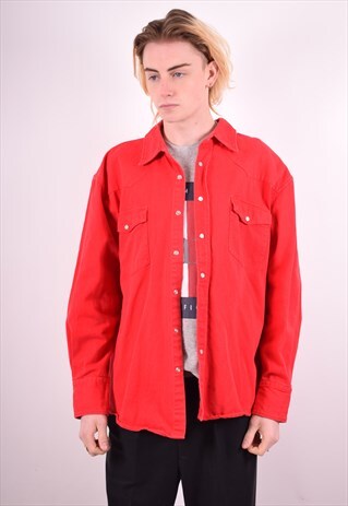 MENS VINTAGE DENIM JACKET LARGE RED 90S