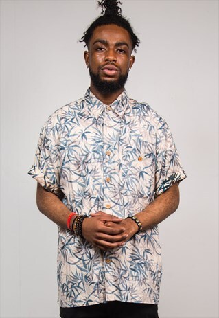 90'S VINTAGE HAWAIIAN PALM PRINT SHORT SLEEVE SHIRT