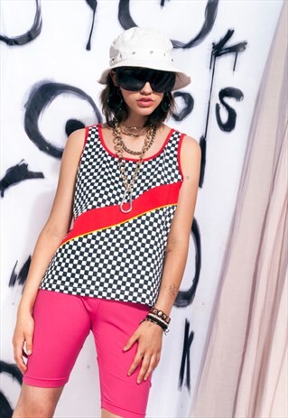 VINTAGE CHECKBOARD TOP 90S RAVE CHECKED GRUNGE TANK TOP