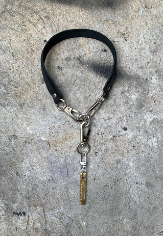 LEATHER CHUNKY CHAIN, SILVER-TONE HARDWARE