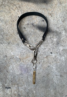 Leather chunky chain, silver-tone hardware