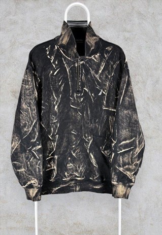 Vintage Nautica Sweatshirt 1/4 Zip Black Acid Wash Reworked 