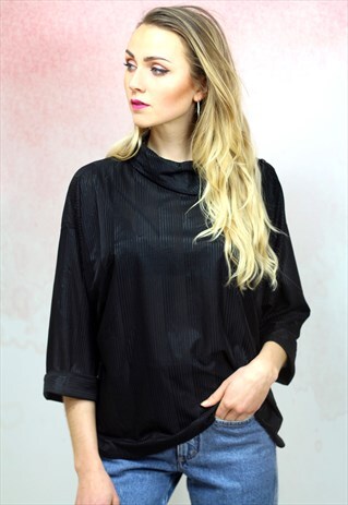 1980S VINTAGE BLACK HIGH NECK SILKY BLOUSE