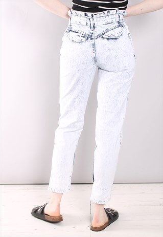 VINTAGE 80S ACID BLEACH WASH RUFFLE EDGE JEANS