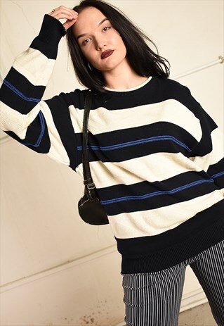 VINTAGE 90S COLOUR BLOCK KNIT OVERSIZED DADS JUMPER