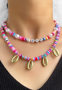 Festival boho acrylic gold shell necklace stack