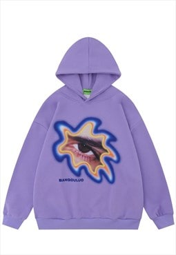 Eye print hoodie psychedelic pullover raver top in purple