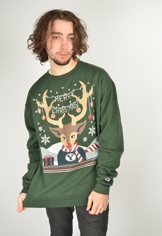 VINTAGE CHAMPION XMAS SWEATSHIRT IN GREEN