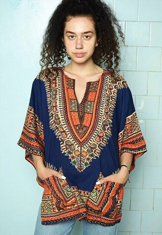 VINTAGE 90S FESTIVAL BOHO HIPPIE ETHNIC BLOUSE TUNIC TOP