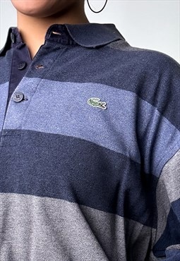 Stripey Blue 90s Lacoste Embroidered 1/4 Button Sweatshirt