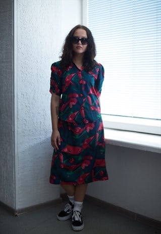 VINTAGE 80'S ABSTRACT PRINT SKIRT AND BLOUSE CO-ORDINATE