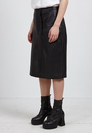 VINTAGE BLACK THE BEST LEATHER MIDI SKIRT
