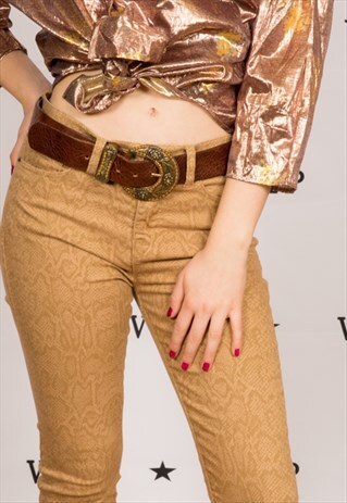 VINTAGE THICK BROWN LARGE BRASS LEATHER BELT