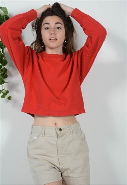 Vintage 90s Champion Cropped Sweatshirt Red With Logo