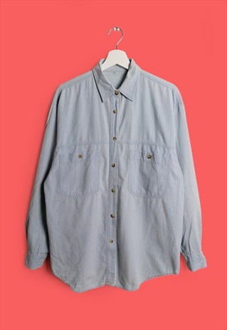 VINTAGE 80'S 90'S UNISEX LIGHTWEIGHT DENIM BUTTON-UP SHIRT