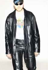 Vintage 90s classic leather jacket in black