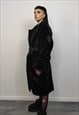 GOTHIC FAUX FUR COAT BELTED UTILITY TRENCH JACKET IN BLACK