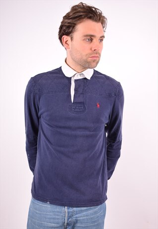 POLO RALPH LAUREN MENS VINTAGE RUGBY POLO SHIRT MEDIUM BLUE