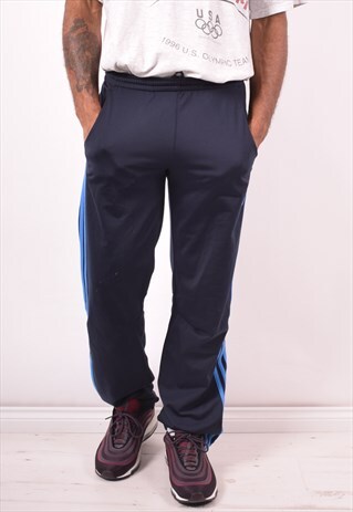 ADIDAS MENS VINTAGE TRACKSUIT TROUSERS MEDIUM NAVY BLUE 90S