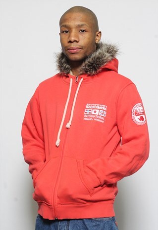 VINTAGE NAPAPIJRI FUR HOOD FULL ZIP HOODIE ORANGE
