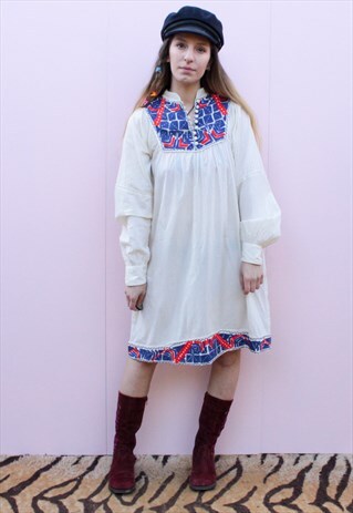 VINTAGE 70'S EMBROIDERED MIDI DRESS