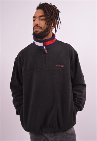 TOMMY HILFIGER MENS VINTAGE FLEECE JUMPER MEDIUM BLACK 90S