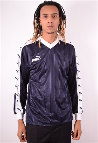 PUMA MENS VINTAGE TOP LONG SLEEVE LARGE NAVY BLUE 90S