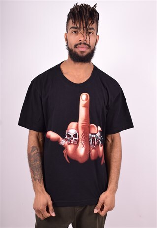 MENS VINTAGE T-SHIRT TOP XL BLACK 90'S