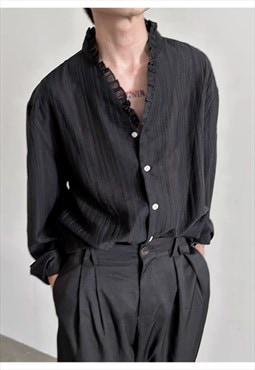 Men's French textured pleated lace shirt AW24 Vol.1