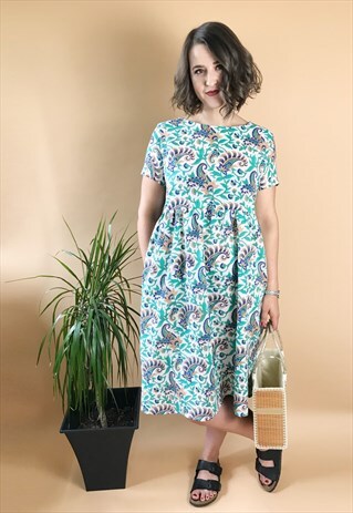 HAND BLOCK PRINTED MIDI SMOCK DRESS