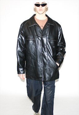 Vintage 90s oversized faux leather jacket in black