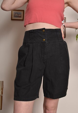 VINTAGE COTTON HIGH WAIST SHORTS IN BLACK