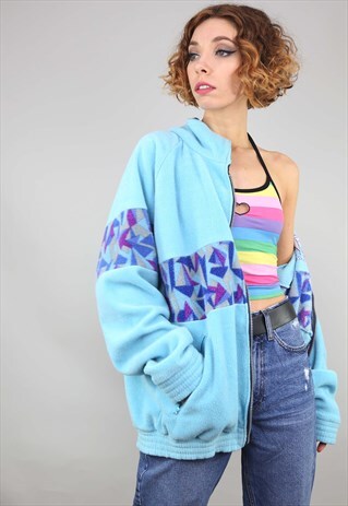 VINTAGE 90S OVERSIZED COLOURFUL ZIP UP LOTTO FLEECE