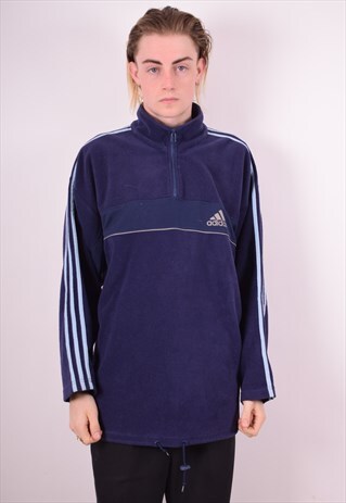 ADIDAS MENS VINTAGE FLEECE JUMPER MEDIUM BLUE 90S