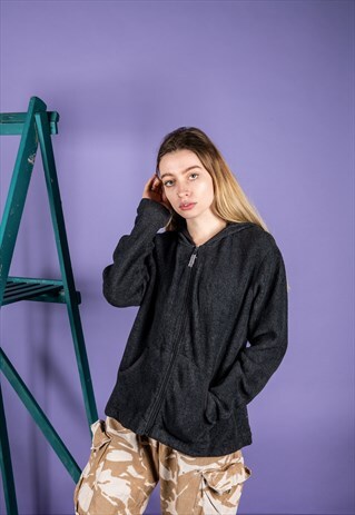 VINTAGE FLEECE IN GREY WITH A HOOD AND A ZIP