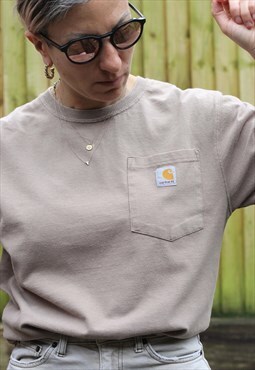 Vintage Y2K Carhartt low key embroidered t shirt in stone