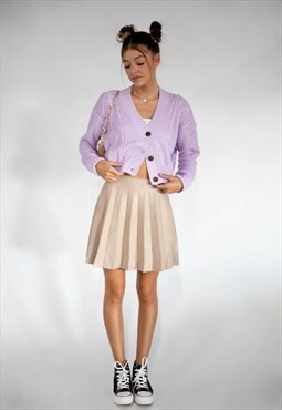 Beige Knitted Pleated Mini Tennis Skirt 