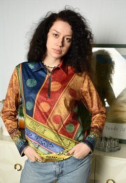 Vintage Y2K 00s Ethnic Boho abstract print blouse top shirt