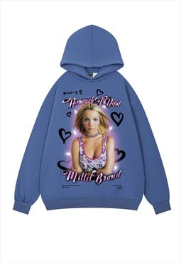 Y2K print hoodie Britney pullover retro pop star jumper blue