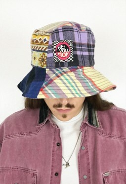 Upcycled Bucket Hat Yellow And Purple Mixed Patchwork