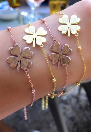 DAINTY CLOVER BRACELET, 925 SILVER, ROSE GOLD
