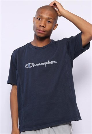 VINTAGE CHAMPION BIG LOGO SPELLOUT T-SHIRT NAVY BLUE