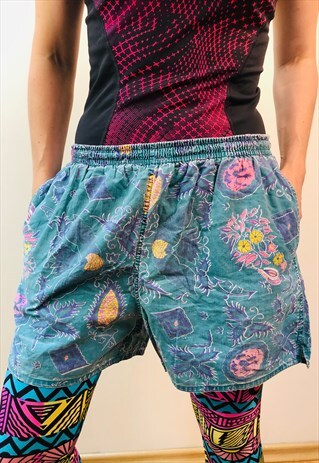80S VINTAGE HAWAII YELLOW AZTEC BEACH SWIMSUIT SHORTS