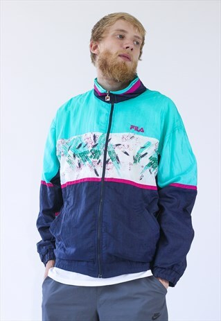 VINTAGE MENS FILA WINDBREAKER TEAM TRACK SUIT JACKET LOGO