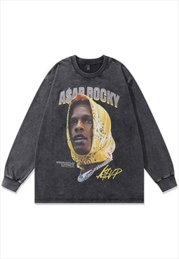 ASAP Rocky t-shirt vintage wash top rapper print long tee