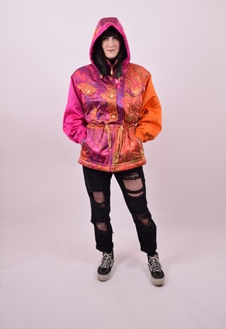 VINTAGE 80'S PINK CRAZY PATTERN SKI JACKET SIZE MEDIUM