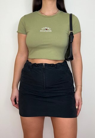 REWORKED TOMMY HILFIGER KHAKI BABY TEE CROP TOP