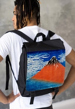 Japanese Ukiyo-e Rucksack Backpack Red Mount Fuji Bag Men